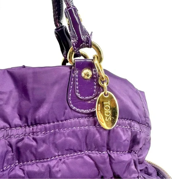 TOD’S Pashmy Medium Media D Satchel in Royal Purple and Gold
